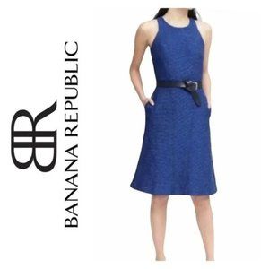 BANANA REPUBLIC Italian Tweed Fit & Flare Paneled Dress Royal Blue 8